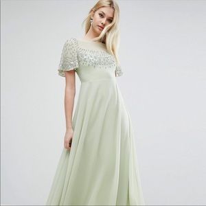 ASOS Sage Green Embellished Flutter Sleeve Dress